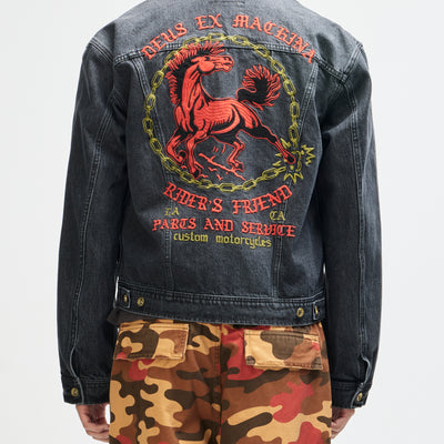 Unchained Trucker Jacket - Washed Black, view 2|Model