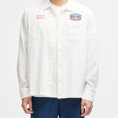 Forecourt Stripe Shirt - Vintage White, view 1|Model