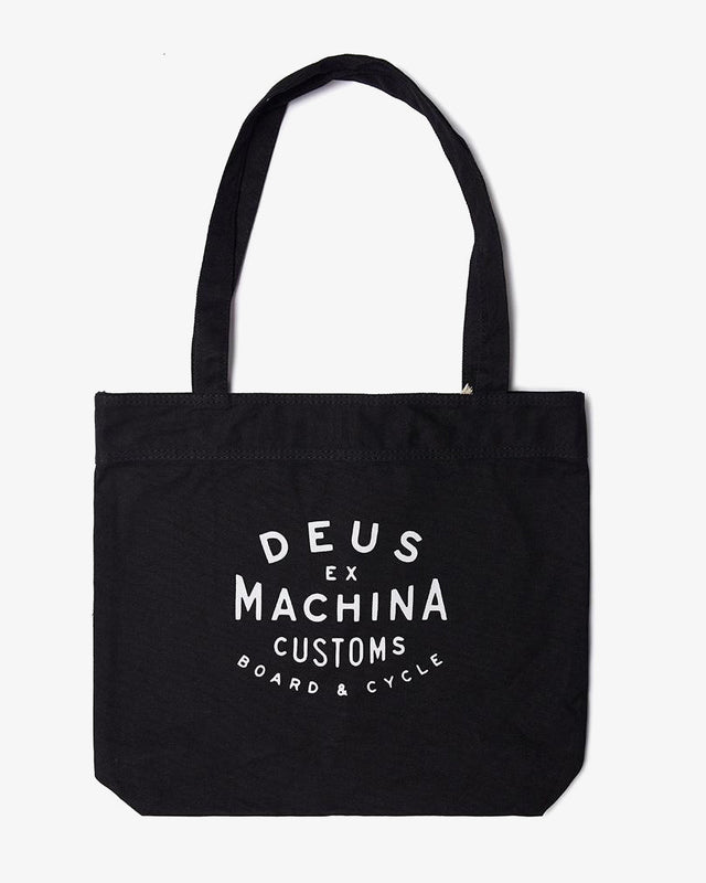 Black 100% cotton canvas classic tote bag with twin printed logo art and self fabric shoulder straps