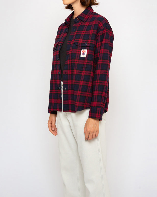 Flannel Check Shirt (Oversized Fit) - Red Check
