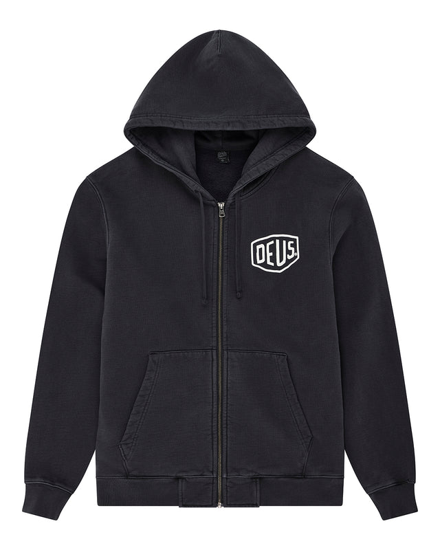 D261MHD187-Shield Garment Dyed Zip Hoodie Black