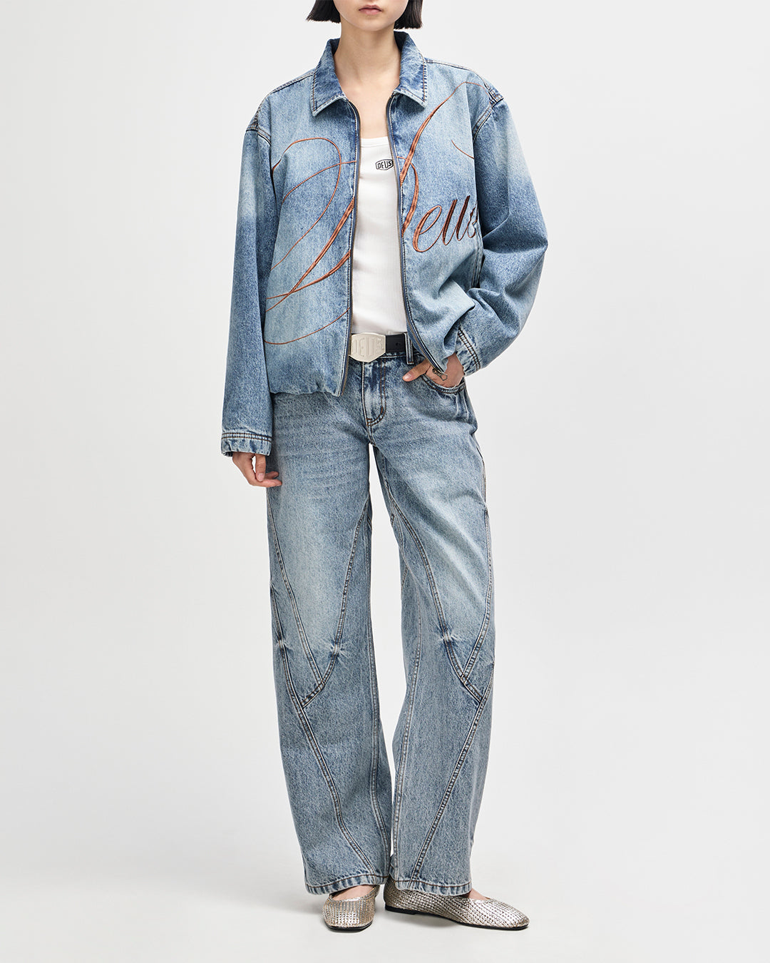 STONE  denim ミリタリージャケット バイオストーンウォッシュ迷彩オープンカラーデニムジャケット