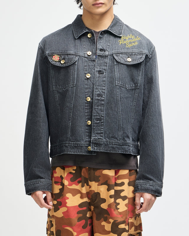 Unchained Trucker Jacket - Washed Black, view 1