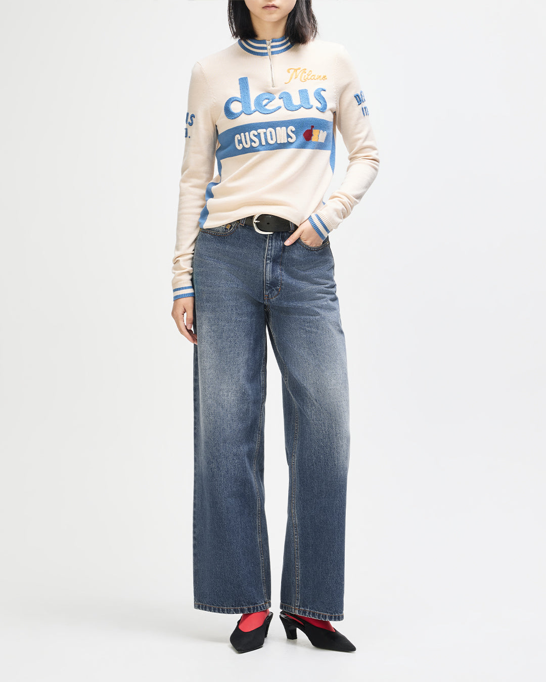 Drift Line Wide Jean - Mid Indigo, view 17|Model