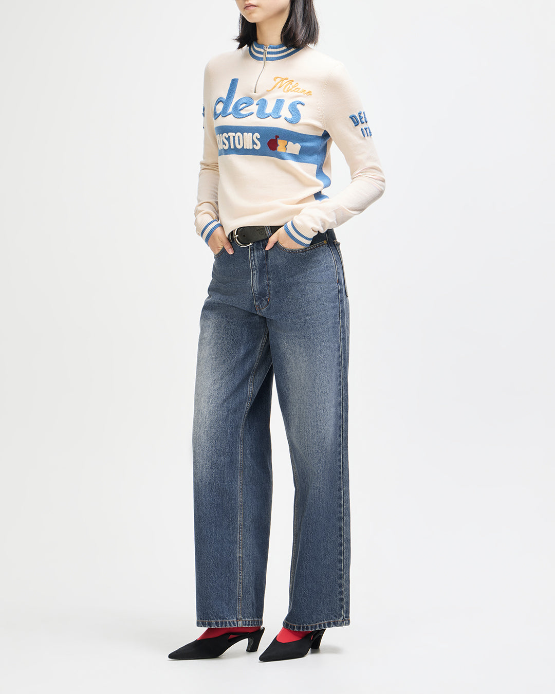 Drift Line Wide Jean - Mid Indigo, view 16|Model