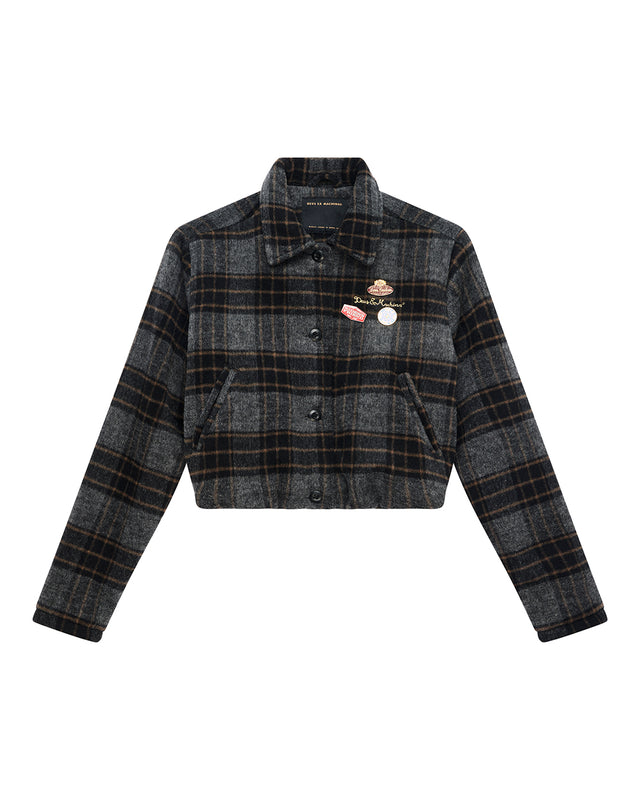 Lost World Wool Blend Bomber - Phantom Grey Check, view 6