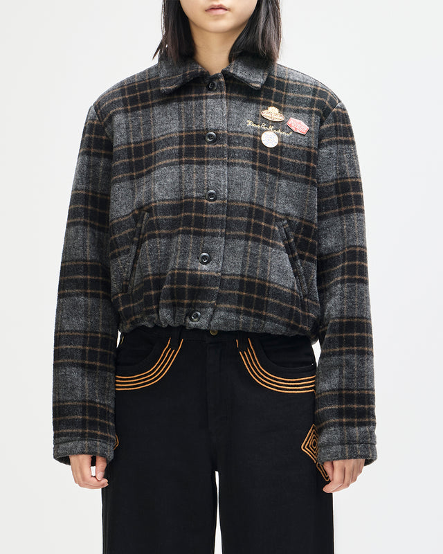 Lost World Wool Blend Bomber - Phantom Grey Check, view 1
