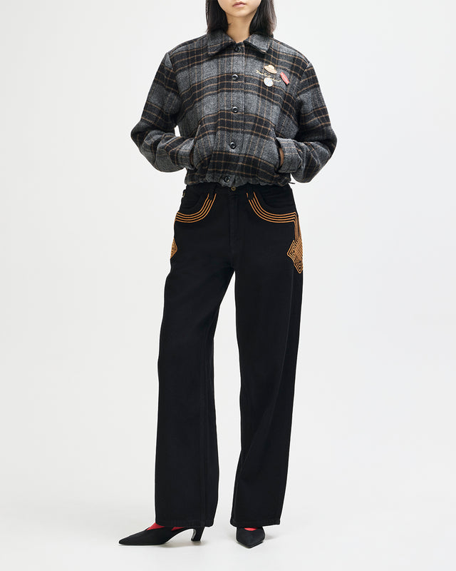 Lost World Wool Blend Bomber - Phantom Grey Check, view 3