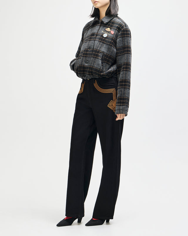 Lost World Wool Blend Bomber - Phantom Grey Check, view 2