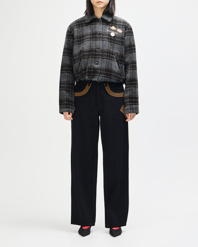 Lost World Wool Blend Bomber - Phantom Grey Check, view 8