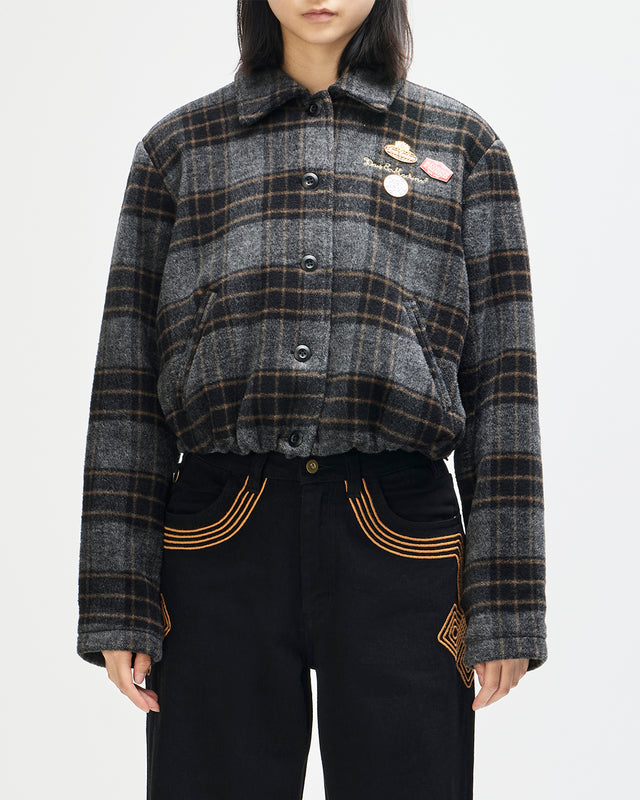 Lost World Wool Blend Bomber - Phantom Grey Check, view 10