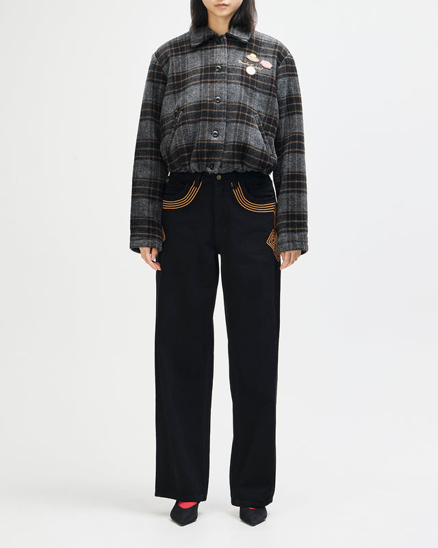 Lost World Wool Blend Bomber - Phantom Grey Check, view 11
