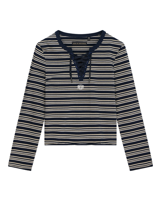 Stoppa Lace-Up Top - Navy Stripe, view 3