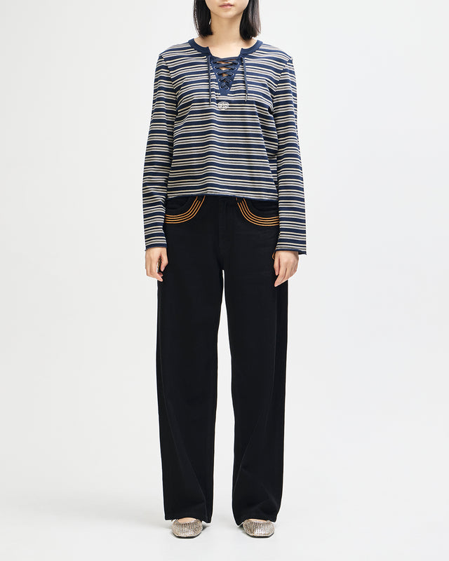 Stoppa Lace-Up Top - Navy Stripe, view 5