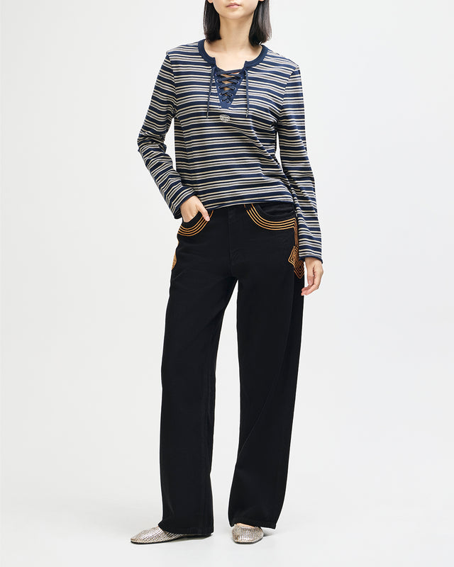 Stoppa Lace-Up Top - Navy Stripe, view 10