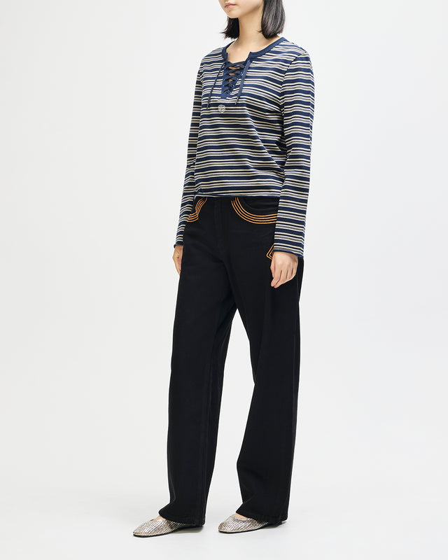 Stoppa Lace-Up Top - Navy Stripe, view 9