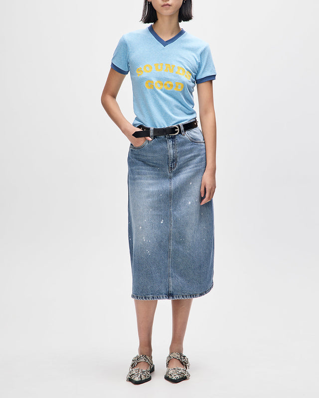 Lyon Midi Denim Skirt - Bleach Wash