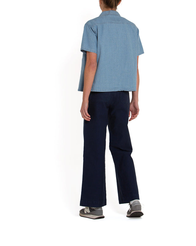 Union Cropped Shirt - Blue Chambray