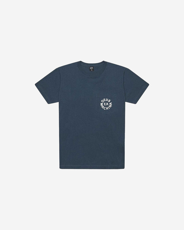 Navy regular fit classic pocket t-shirt with chest print, 190gm oe 100%cotton jersey fabrication with a garment wash