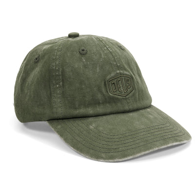 shield-garment-dyed-dad-cap-cypress-green|Model