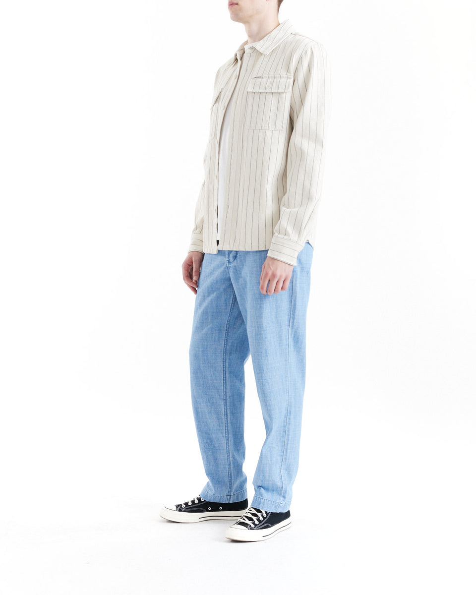 Camicia Denim Uomo Maniche Lunghe Cotone Vestibilità Comoda Strisce Verticali