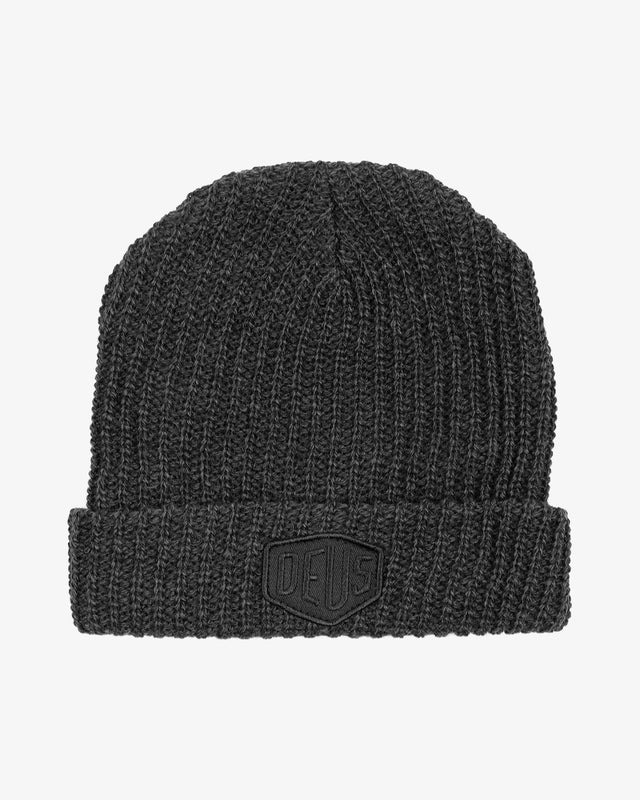 classic beanie with embroidered brand patch, 50% acrylic 40% polyester melange fabrication with a garment wash